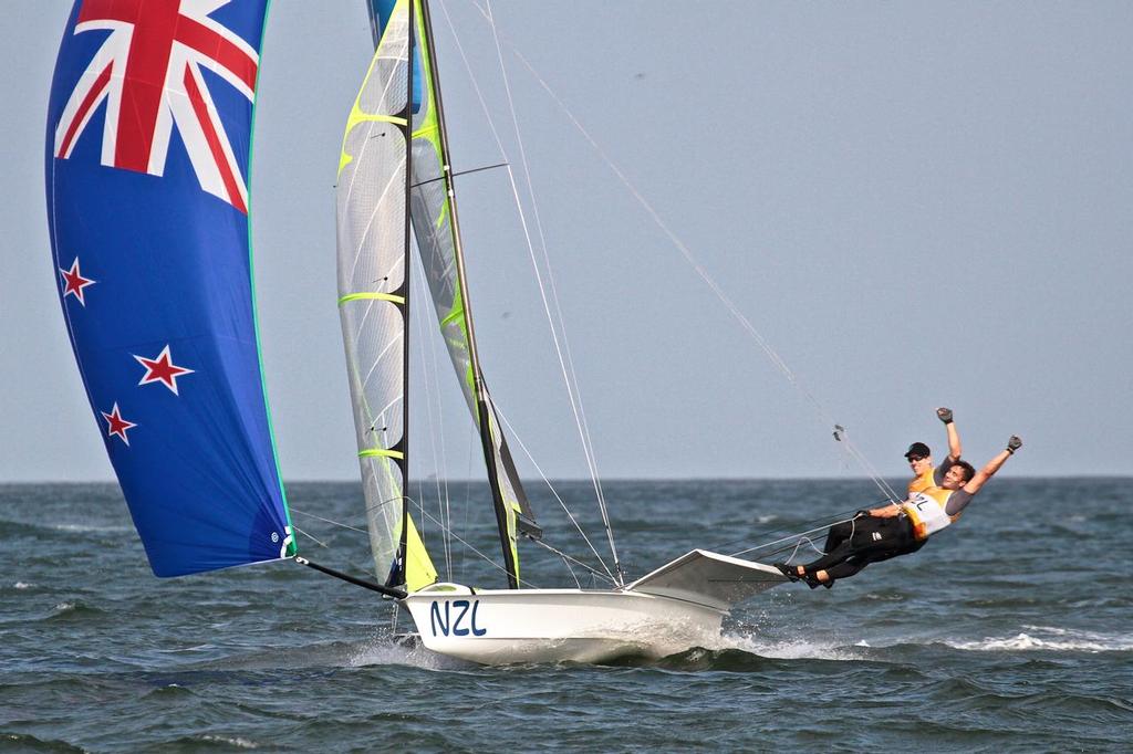 Burling and Tuke have the finish line in sight and Gold medal confirmed - Mens 49er Medal Race - 2016 Olympics - photo © Richard Gladwell www.photosport.co.nz